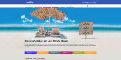 Reise-Landingpage im Kachel-Layout, optimiert für die Darstellung von Rabattaktionen und die Integration von Gutscheinen im Reisesektor.